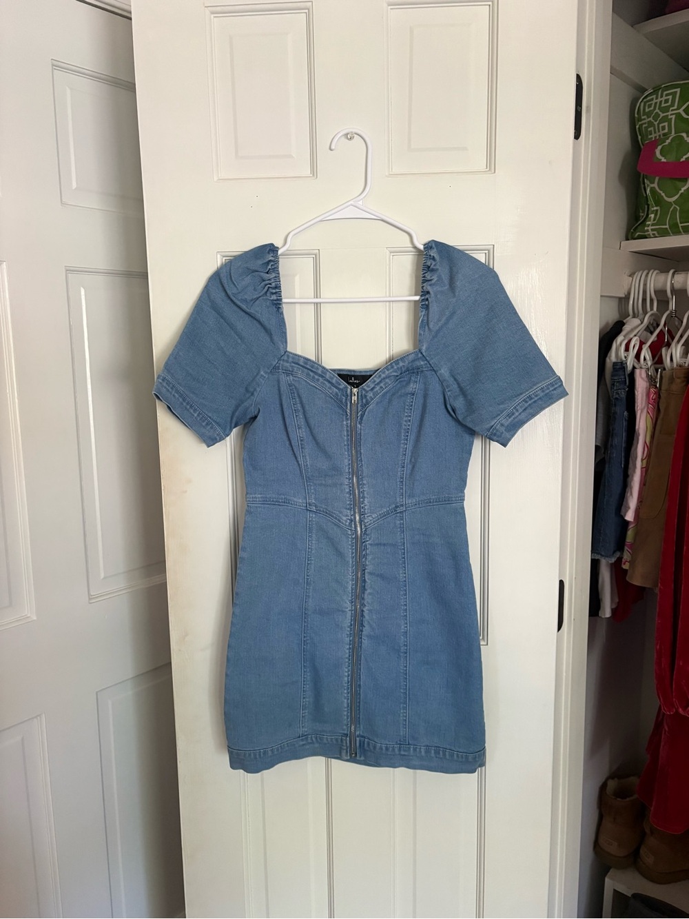 Lulu's Light Blue Denim Zip-Front Mini Dress